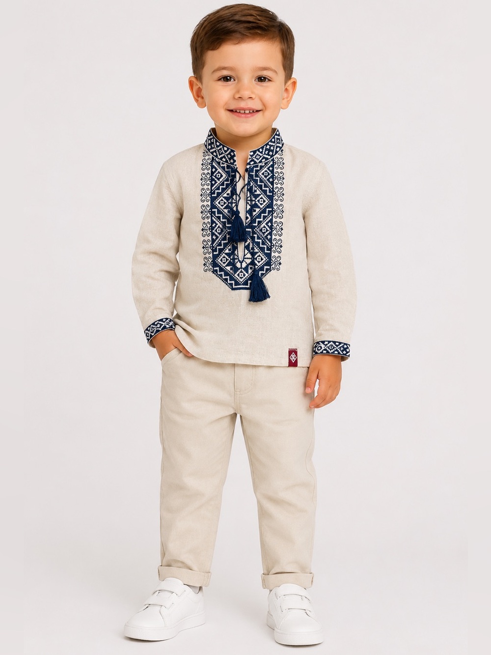 NWT Toddler Boys Ukrainian Vyshyvanka Embroidered Linen Shirt Traditional 3T
